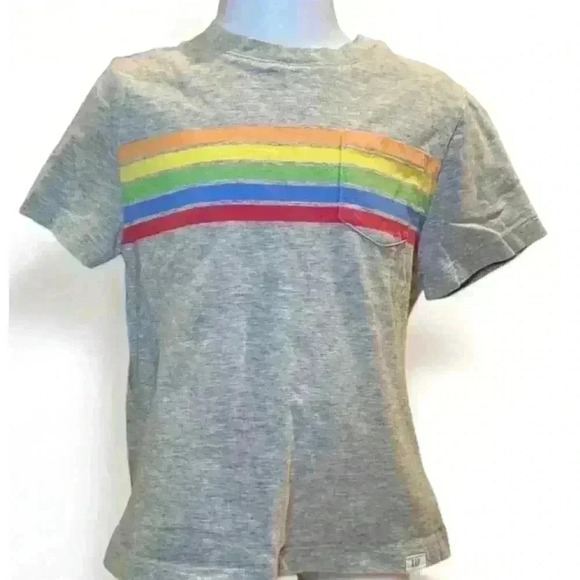 GAP - Gray Rainbow Stripe Short Sleeve Casual Top boys size 4 - Picture 1 of 4